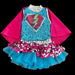 Weissman child Small Sequin Superhero Costume Halloween Dance Pageant Cape Hero